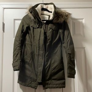 Abercrombie & Fitch dark green fur hoodie coat